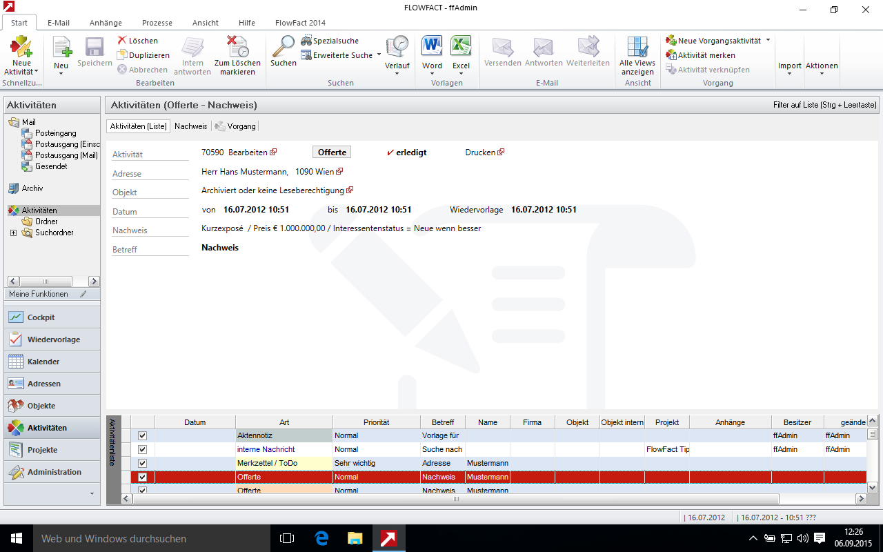 FlowFact Aktivitäten